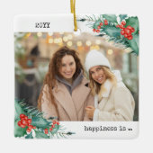 2つの写真の幸せは友人のホリー・パイン セラミックオーナメント (正面)