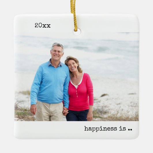 2つの写真の幸せは家族のクリスマスのミニマリスト セラミックオーナメント (正面)
