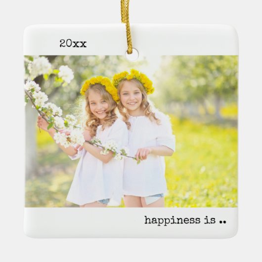 2つの写真の幸せは、あなたの双子のミニマリストである セラミックオーナメント (正面)