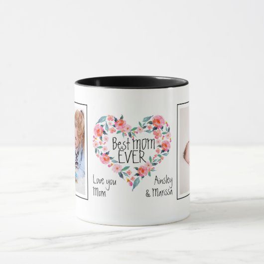 2つの写真の最も最高のなお母さんのピンクの花のハートのリース マグカップ (中央)