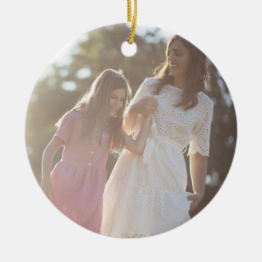 2つの写真の格子緑エレガントなクリスマスホリデー セラミックオーナメント (正面)