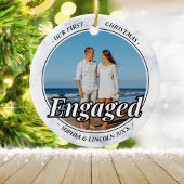 2つの写真の私たちの初めてのクリスマス婚約したフェイク大理石 セラミックオーナメント