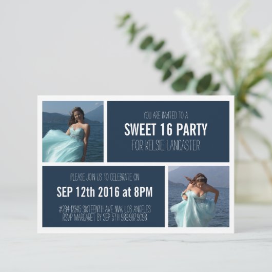 2つの写真のSweet sixteenの誕生会 招待状 (スタンド正面)