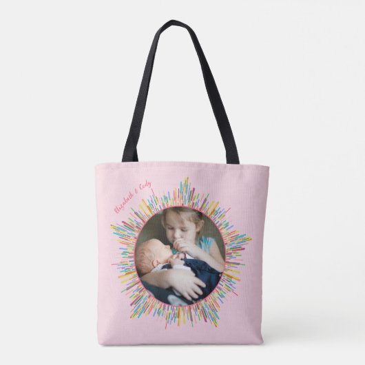 2つの写真を使った抽象的でカラフルなアート オーダーメイドテキスト トートバッグ (裏面)