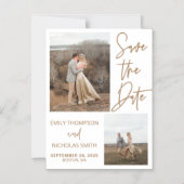 2つの写真セーブザデートマグネットの金ゴールド マグネット招待状 (正面)