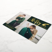 2つの写真メリーエレガントクリスマス |緑 箔シーズンカード (回転した状態)