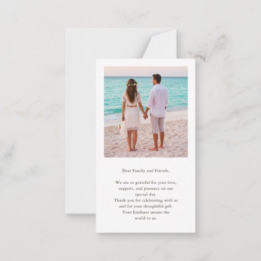 2つの写真モダンスクリプトの結婚予算に感謝 ノートカード (裏面)