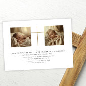 2つの写真金ゴールド男女兼用白黒バプテスマ 招待状