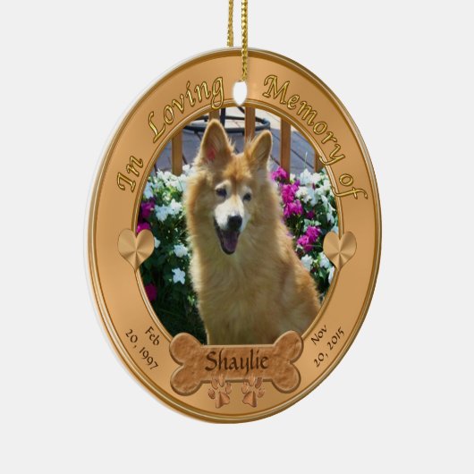 2つの写真、3つのテキスト・ボックス犬の記念のオーナメント セラミックオーナメント (右)