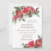 2つの冬の赤いバラのクリスチャン結婚ズ 招待状 (正面)