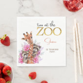 2つの動物園サファリ動物の子供の誕生日パーティー スタンダードランチョンナプキン (インサイチュ)