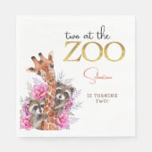 2つの動物園サファリ動物の子供の誕生日パーティー スタンダードランチョンナプキン (正面)