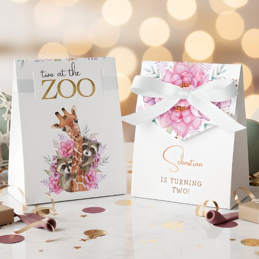 2つの動物園サファリ動物の子供の誕生日パーティー フェイバーボックス