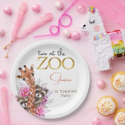 2つの動物園サファリ動物の子供の誕生日パーティー ペーパープレート (パーティー)
