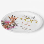 2つの動物園サファリ動物の子供の誕生日パーティー ペーパープレート (アングル)