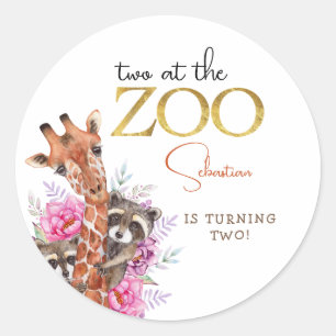 2つの動物園サファリ動物の子供の誕生日パーティー ラウンドシール