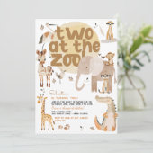 2つの動物園サファリ動物の子供の誕生日パーティー 招待状 (スタンド正面)