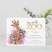 2つの動物園サファリ動物の子供の誕生日パーティー 招待状 (スタンド正面)