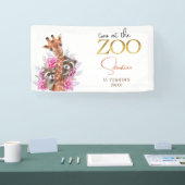 2つの動物園サファリ動物の子供の誕生日パーティー 横断幕 (トレードショー)