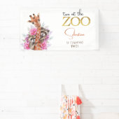 2つの動物園サファリ動物の子供の誕生日パーティー 横断幕 (インサイチュ)