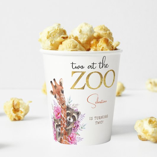 2つの動物園サファリ動物の子供の誕生日パーティー 紙コップ