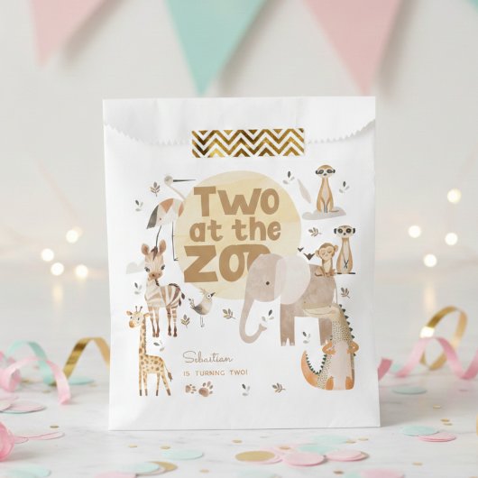 2つの動物園サファリ動物子供の誕生日 フェイバーバッグ