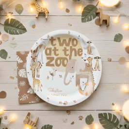 2つの動物園サファリ動物子供の誕生日 ペーパープレート