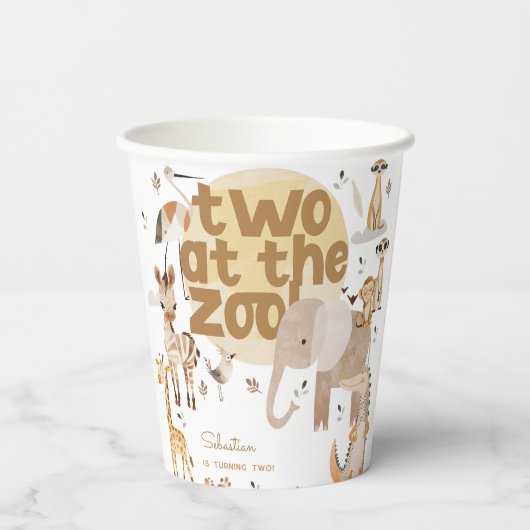 2つの動物園サファリ動物子供の誕生日 紙コップ (裏面)