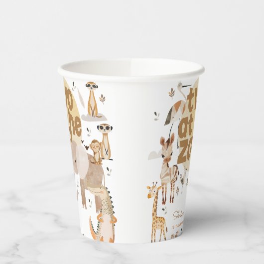 2つの動物園サファリ動物子供の誕生日 紙コップ (左)