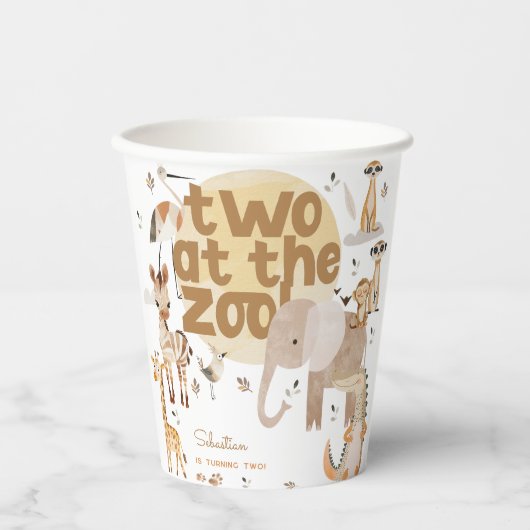 2つの動物園サファリ動物子供の誕生日 紙コップ (正面)
