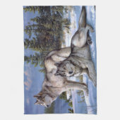 2つの北極の狼絵画の キッチンタオル (縦)