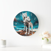 2つの北極狼 ラージ壁時計 (ホーム)