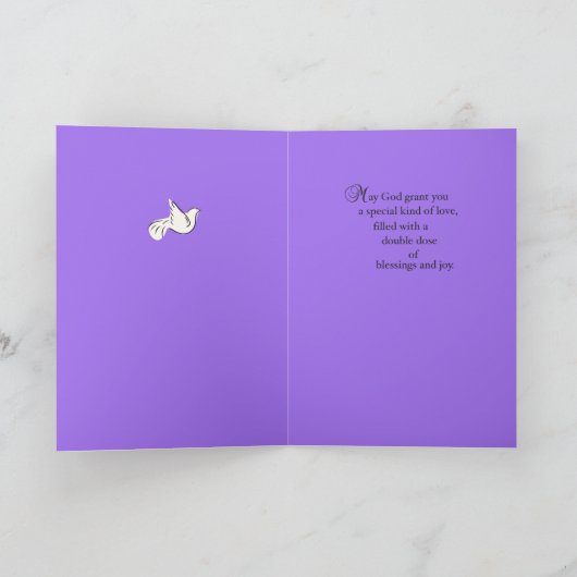 2つの十字との中型の紫色の双生児の洗礼カード カード (内部)