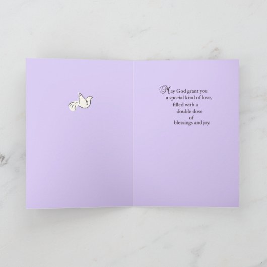 2つの十字との紫色の双生児の洗礼カード カード (内部)