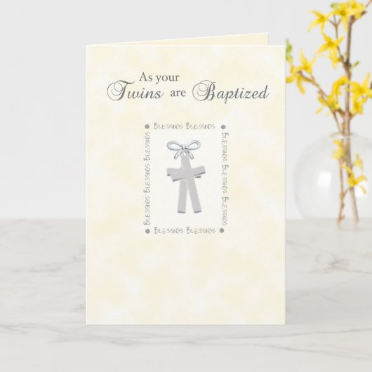 2つの十字との黄色の双生児の洗礼カード カード (黄色い花)