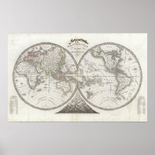 2つの半球で描かれた世界地図 ポスター (正面)
