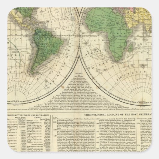2つの半球として示される世界 スクエアシール (正面)