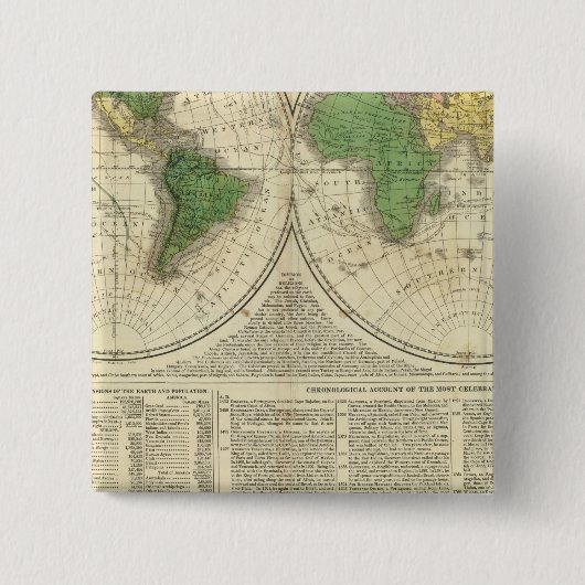 2つの半球として表示される世界 缶バッジ (正面)