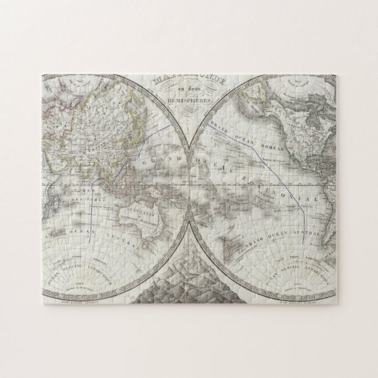 2つの半球の世界地図 ジグソーパズル (横)