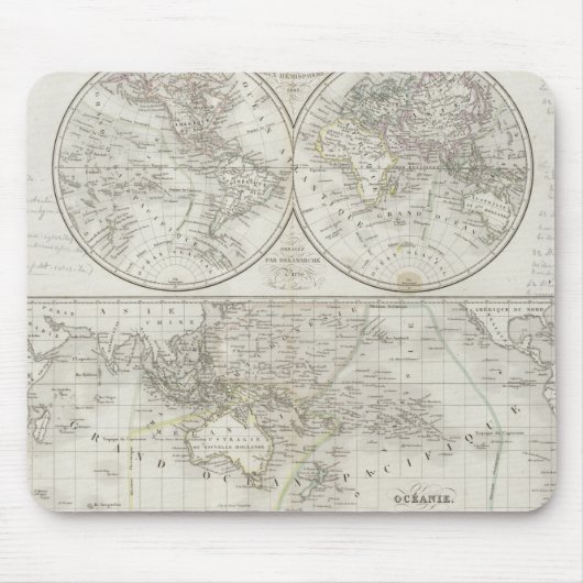 2つの半球の世界地図 マウスパッド (正面)