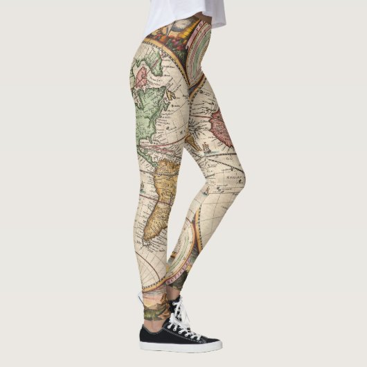 2つの半球の旧式な世界地図 レギンス (右)