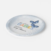2つの双子の赤ちゃんシャワーと青い蝶がデュースアップ ペーパープレート (アングル)