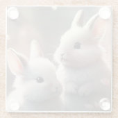 2つの可愛いウサギと桜ガラスのコースター ガラスコースター (裏面)