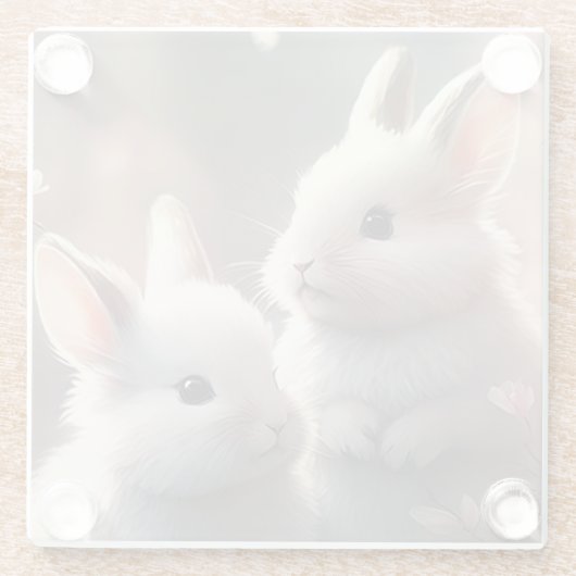 2つの可愛いウサギと桜ガラスのコースター ガラスコースター (裏面)