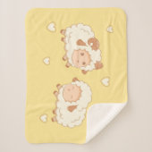 2つの可愛いヒツジが黄色に シェルパブランケット (正面)
