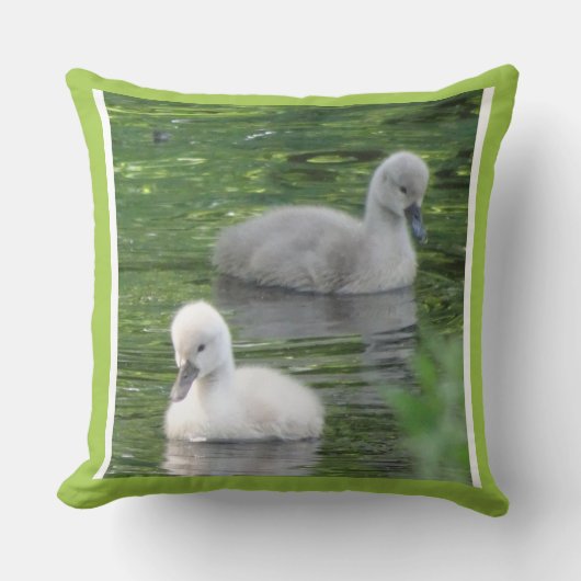 2つの可愛いベビースワンズクローズアップ装飾用クッション クッション (正面)