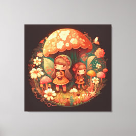 2つの可愛い小さな女の子小妖精や小人ストレッチキャンバス印刷 キャンバスプリント