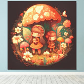 2つの可愛い小さな女の子小妖精や小人ストレッチキャンバス印刷 キャンバスプリント (インサイチュ (ウッドフロア))