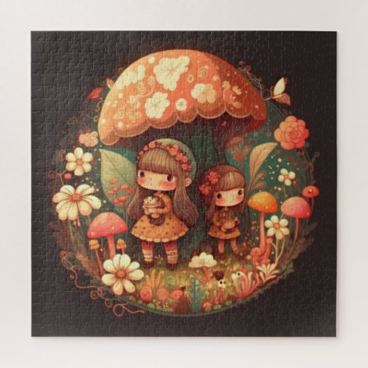 2つの可愛い小さな女の子小妖精や小人 ジグソーパズル (縦)