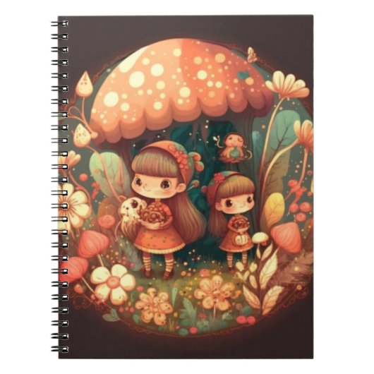 2つの可愛い小さな女の子小妖精や小人 ノートブック (正面)